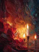 Abstract schilderij van een expressieve kaars in impasto