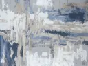 Abstract schilderij met vlakken in marineblauw en beige