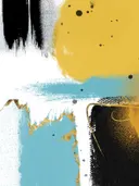 Abstract expressionistisch schilderij in geel, turquoise en zwart