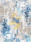 Abstract expressionistisch schilderij met blauwe en gouden verfspatten