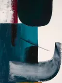 Bold abstract expressionistisch schilderij in teal en rood