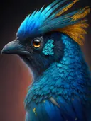 Fantasie vogel met blauwe kuif