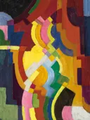 (Farbige formen iii081508) van August Macke: abstract met kleurvlakken, cirkels en vormen, in bont rood, blauw en geel