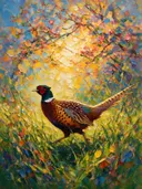 Fazant in diep het gras, schilderij van fazant