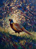 Fazant in het gras, schilderij van fazant