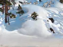 February fantasy van Akseli Gallen-Kallela: landschap met sneeuw, winter, dennen en zon, in wit en helder blauw
