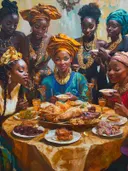 Groep Afrikaanse vrouwen aan feestelijke dis
