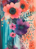 Felgekleurde anemonen in roze, koraal en paars met zwart gestippelde bloemharten
