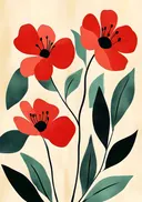 Schilderij van felrode bloemen met zwarte stampers