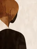 Figuur half afgewend in sienna, mid-century modern schilderij