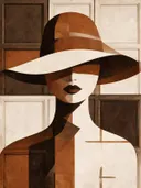 Figuur met brede hoed in sienna, mid-century modern schilderij