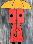 Pop-art figuur met gele paraplu