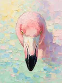 Flamingo portret tegen een muur in de schaduw, schilderij van flamingo portret tegen een muur