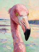 Flamingo portret tegen een muur in donker de schaduw, schilderij van flamingo portret tegen een muur