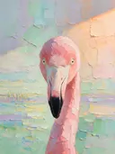 Flamingo portret tegen een muur in warm de schaduw, schilderij van flamingo portret tegen een muur