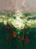 Abstract landschap in flessengroen en kalkwit