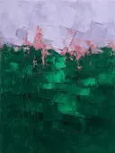Abstract landschap in flessengroen en lila