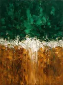 Abstract landschap in flessengroen en zilverwit