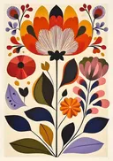 Folk-art illustratie van bloemen met een klaproos