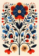 Folk-art illustratie van een symmetrisch bloemenpatroon
