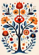Decoratief folklore schilderij met gestileerde bloemen