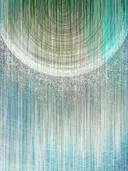 Futuristisch abstract schilderij met lichtcirkels in teal
