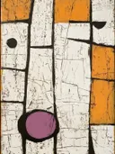 Abstract schilderij met gebarsten witte en oranje vlakken