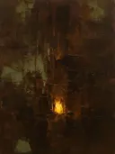 Abstract landschap in gebrande omber en goud