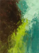 Abstract landschap in gebrande omber en mint