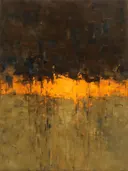 Abstract landschap in gebrande omber en saffraan