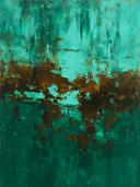 Abstract landschap in gebrande omber en turkoois