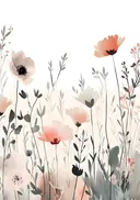 Aquarel van een bloemenveld in pasteltinten