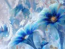Schilderij van een gedraaide blauwe kristalbloem met gouden hart