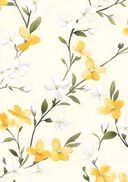 Geel en wit bloemenpatroon, botanisch schilderij