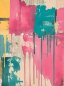 Verfblokken in geel, teal en roze met druipeffect
