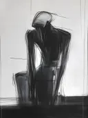 Expressief houtskoolschilderij van een gehurkte figuur