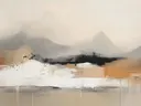 Minimalistisch berglandschap schilderij in beige en zwart