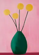 Illustratie van gele knopbloemen in een groene vaas