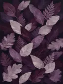 Gemengd bladpatroon in de stijl Textured Minimalism, in diep aubergine, pruim en verstoft lila, met bleek oestergrijs