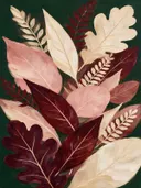 Gemengd bladpatroon in de stijl Textured Minimalism, in diep bordeaux, ossenbloed en verstoft roze, met warm beenderwit