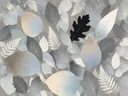 Gemengd bladpatroon in de stijl Textured Minimalism, in steengrijs, bleek blauwgrijs en krijtwit, met een diepzwart accent
