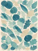 Gemengd bladpatroon in de stijl Textured Minimalism, in diep zeeblauw, turkoois en bleek aqua, met warm zand