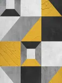 Abstract geometrisch schilderij met mosterdgele driehoeken