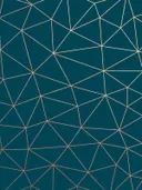 Abstract geometrisch schilderij met koperen lijnen op petrolblauw