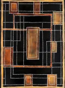 Abstract geometrisch rasterpatroon schilderij in amber en zwart