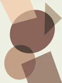 Abstracte geometrische illustratie met cirkels en een driehoek in bruintinten.