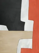 Abstract schilderij met geometrische vormen in zwart en koraal