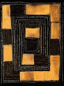 Abstract geometrisch stippenpatroon schilderij in oker en zwart