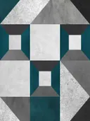 Art deco schilderij met geometrisch tempelpatroon in teal