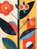 Bloemenschilderij met gestileerde geometrische bloem en bladeren